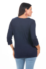 Back image of shana navy crinkle tee shirt. 