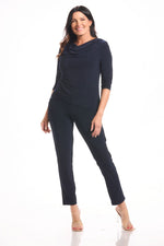 Front image of navy pull on straight leg pant.