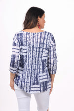 Back image of Shana navy printed angle hem tee.