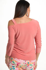 Back image of peach one shoulder top by Mimozza