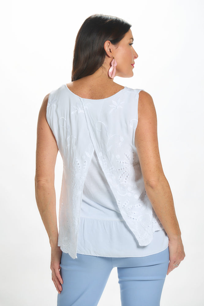 Back image of made in italy eyelet tank top. 