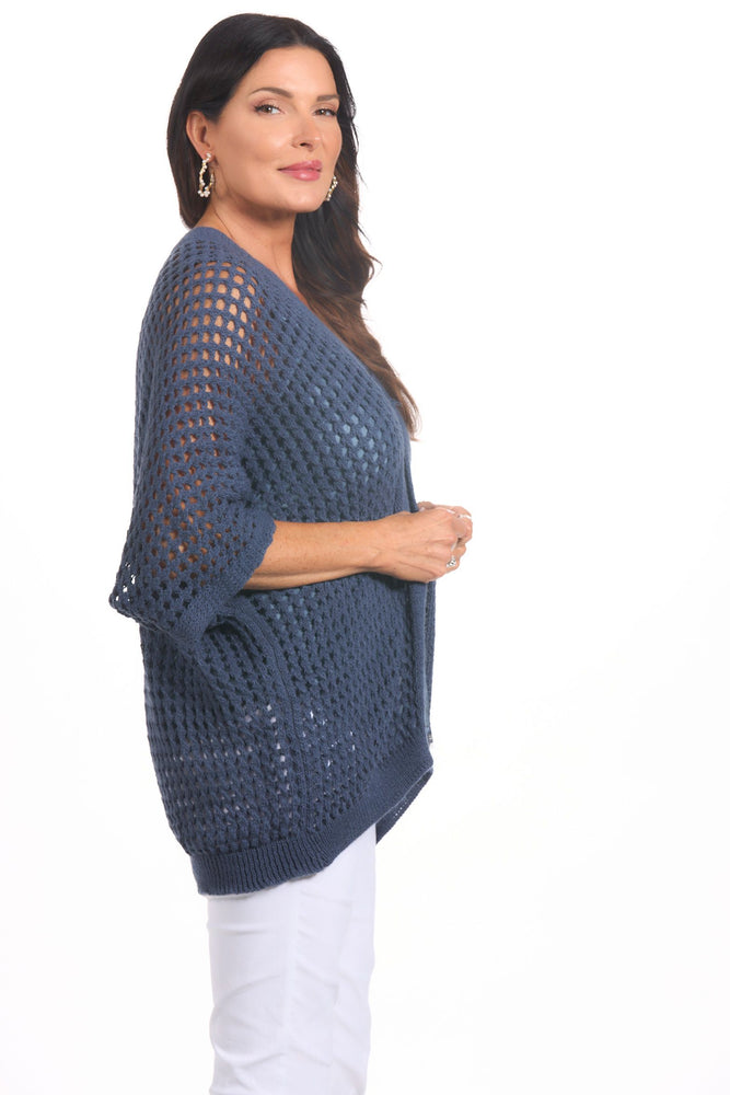 Side image of gigi moda open front knit cardigan.