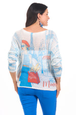 Back image of look mode paris blue sweater. 