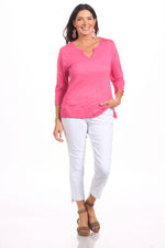 Front image of shana crinkle v neck top in pink. 