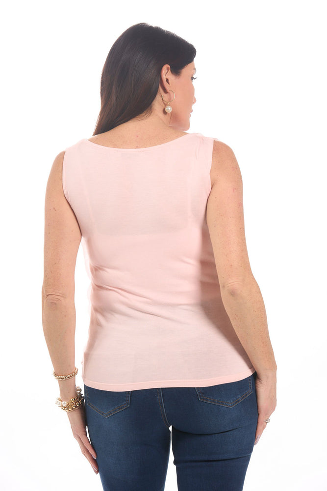 Back image of Gigi Moda light pink silk tank top. 