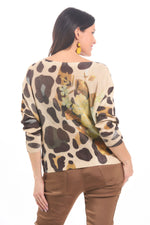 Back image of made in italy brown animal printed sweater. 