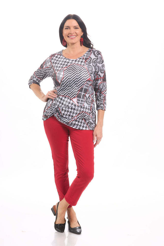 Front image of Shana crinkle mix print top. 