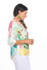 Side image of impulse vivid spring printed top.