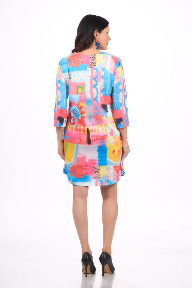 Back image of Shana slub pink printed sweater dress.