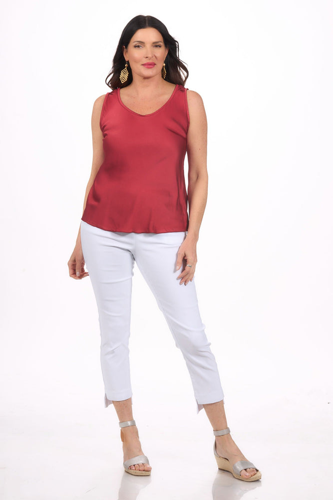 Front image of Made in Italy red viscose tank top.