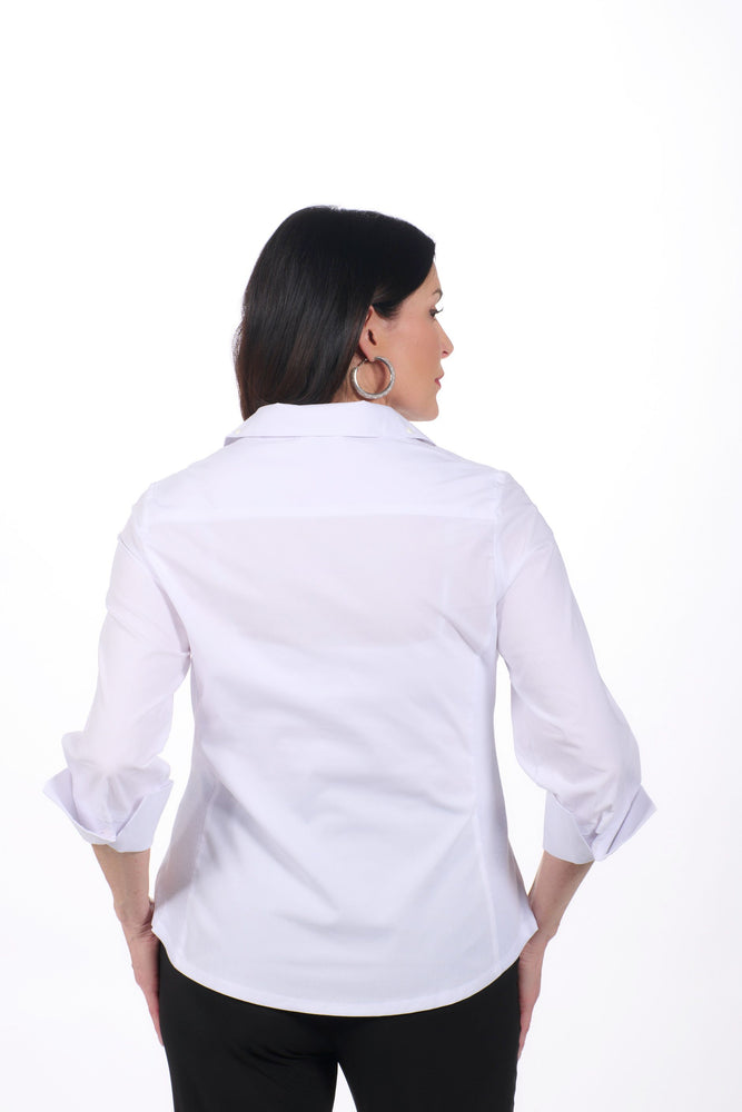 Back image of white pearl collar blouse by Elo.