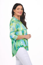 Side image of Shana green printed slub sweater.