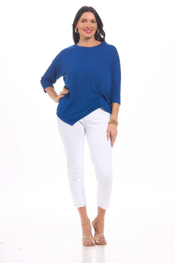 Front image of Nally&Millie royal blue knot top. 