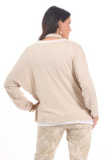 Back image of Catherine Lily White made in italy sweater with scarf set. 