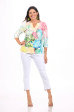 Front image of impulse vivid spring printed top.