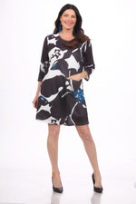 3/4 Sleeve Print Slub Dress