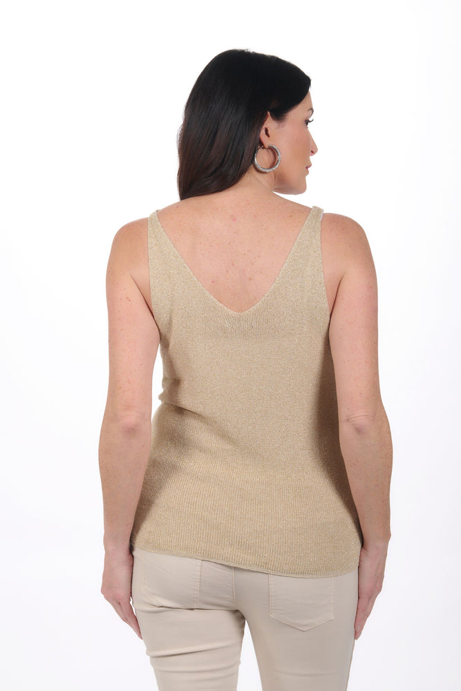 Back image of Beige shimmer tank top by look mode. 