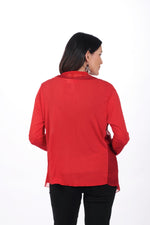 Back image of red knit cardigan made in italy. 