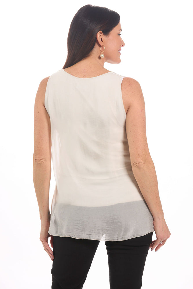 Back image of Gigi Moda v-neck silk tank in cream. 