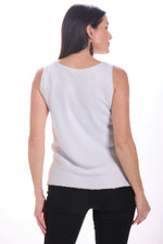 Back image of M Made in Italy silk viscose tank top in silver. 