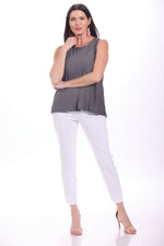 Front image of Shana slate grey crinkle tank top. 