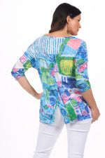 Back image of Shana green printed crinkle top. 