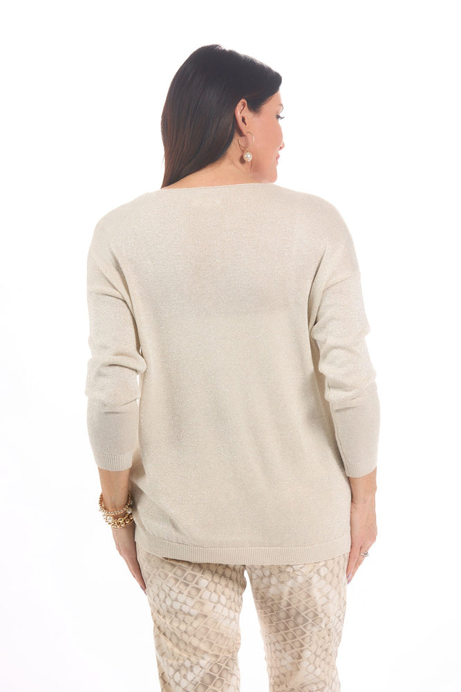 Back image of Catherine Lily White ivory sparkle sweater. 