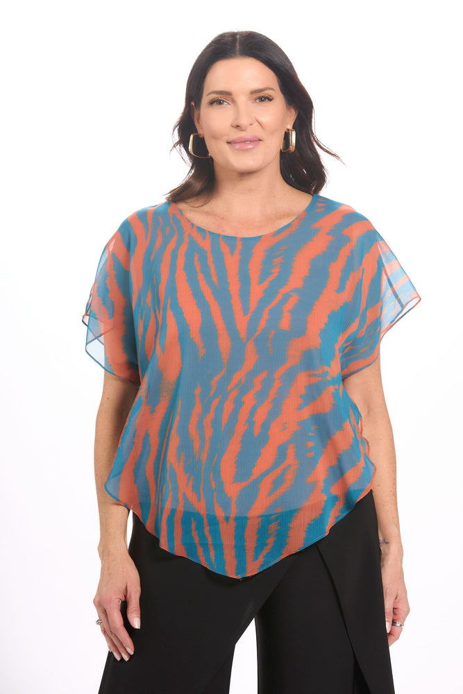 Batwing Sleeve Chiffon Overlay Top