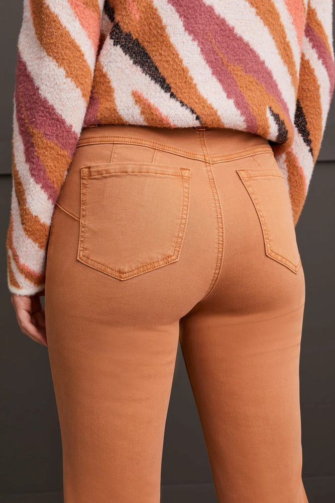 Back detail image of Tribal almond denim bottoms. 