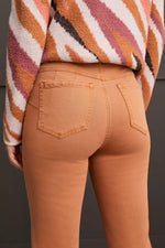 Back detail image of Tribal almond denim bottoms. 