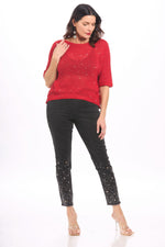 Front image of Look Mode true red shimmer sweater made in italy. 