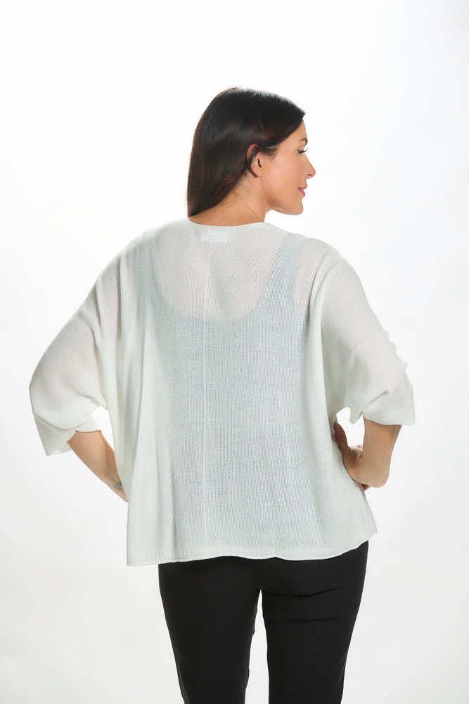 Back image of white model cardigan by made in italy.