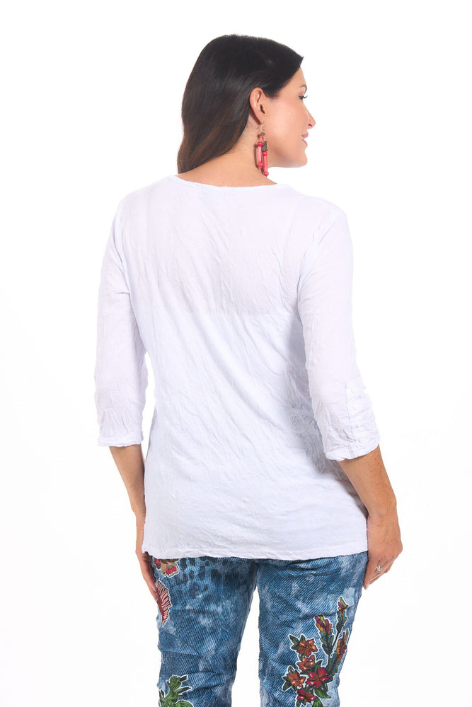 Back image of shana white crinkle v neck top.