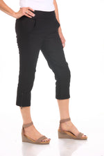 Side image of Tribal black capri with side zipper detail.